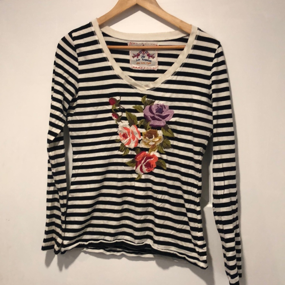 Johnny Was JW Los Angeles  stripe T shirt. Small